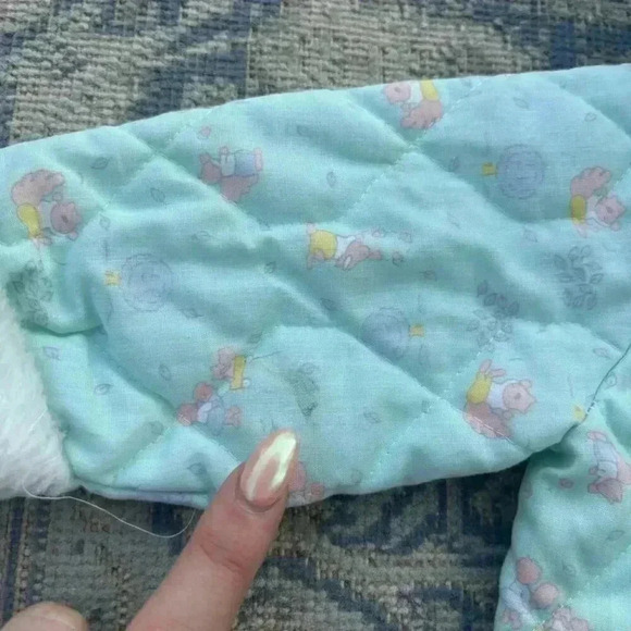 Vintage Baby‎ Quilted Snowsuit w/ Hood Pastel Blue squirrel Warm Cozy - Picture 7 of 15